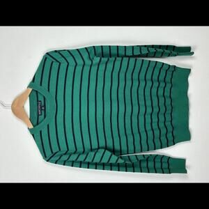 J Crew Preppy Crewneck Green Navy Stripe Long Sleeve Sweater SIZE XS